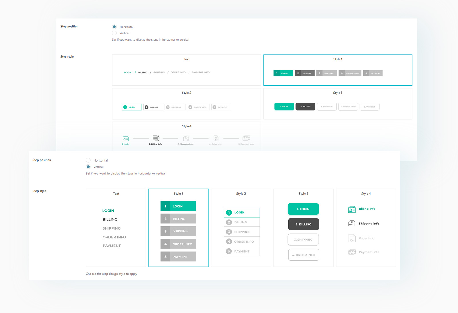 Multi step checkout layouts