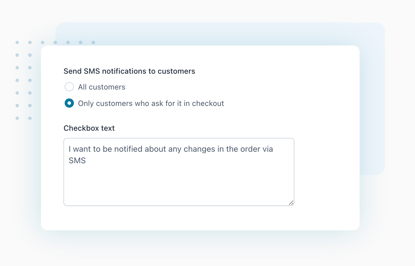 SMS notifications checkbox on Checkout page