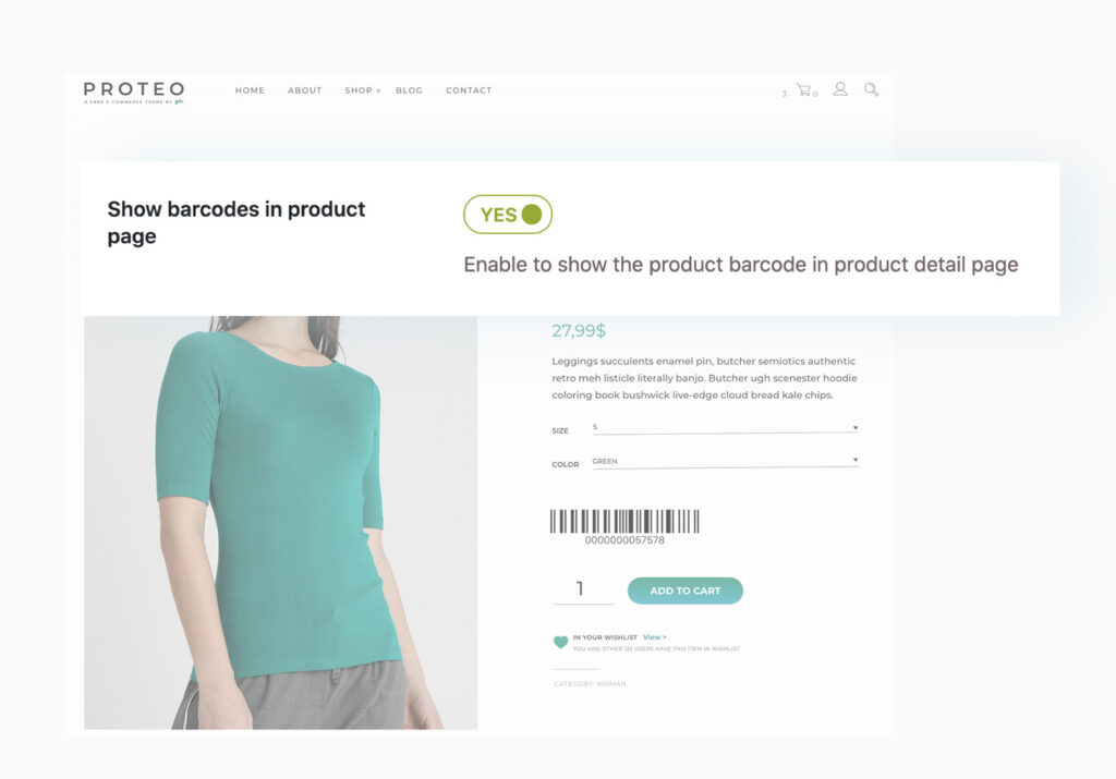 Show barcode and QR code on product page