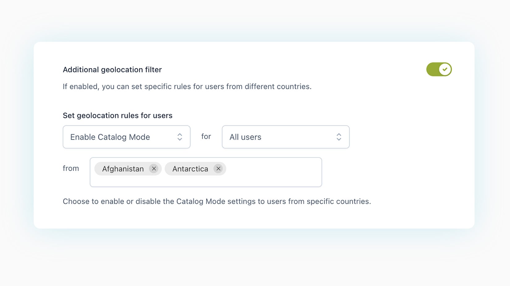 Catalog mode for specific countries