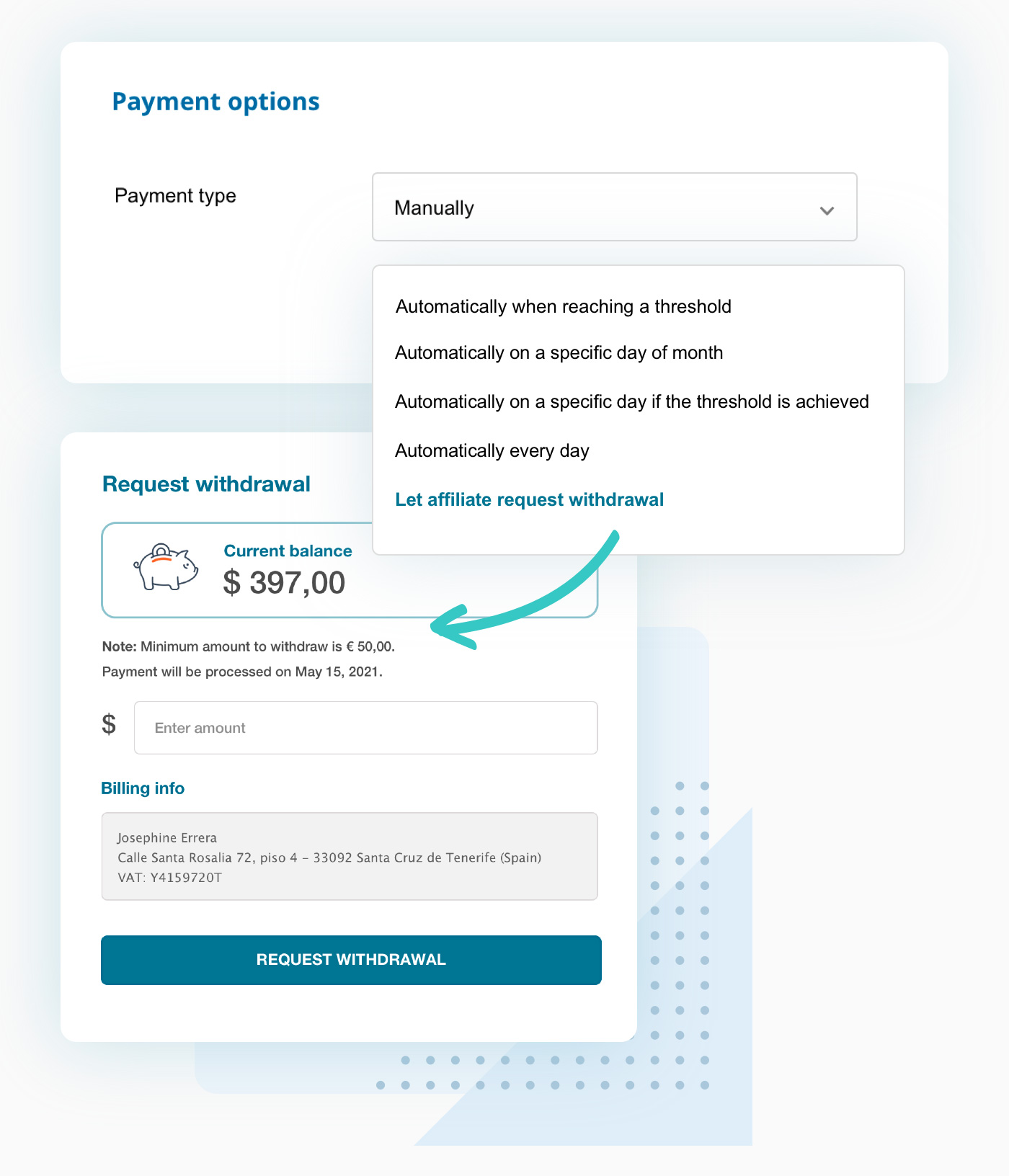 Request affiliate payment