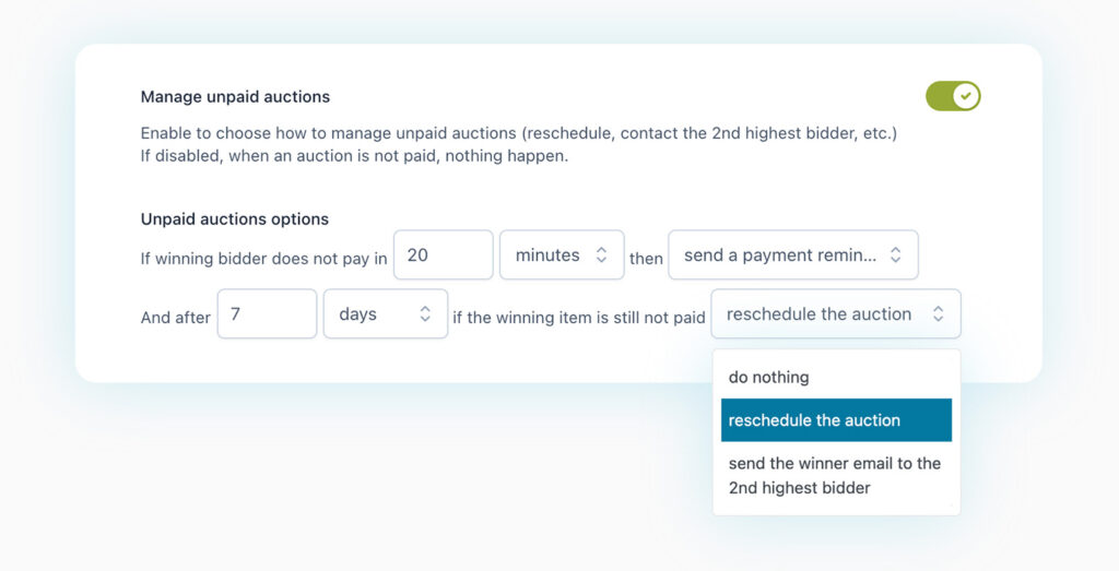 Reschedule unpaid auctions