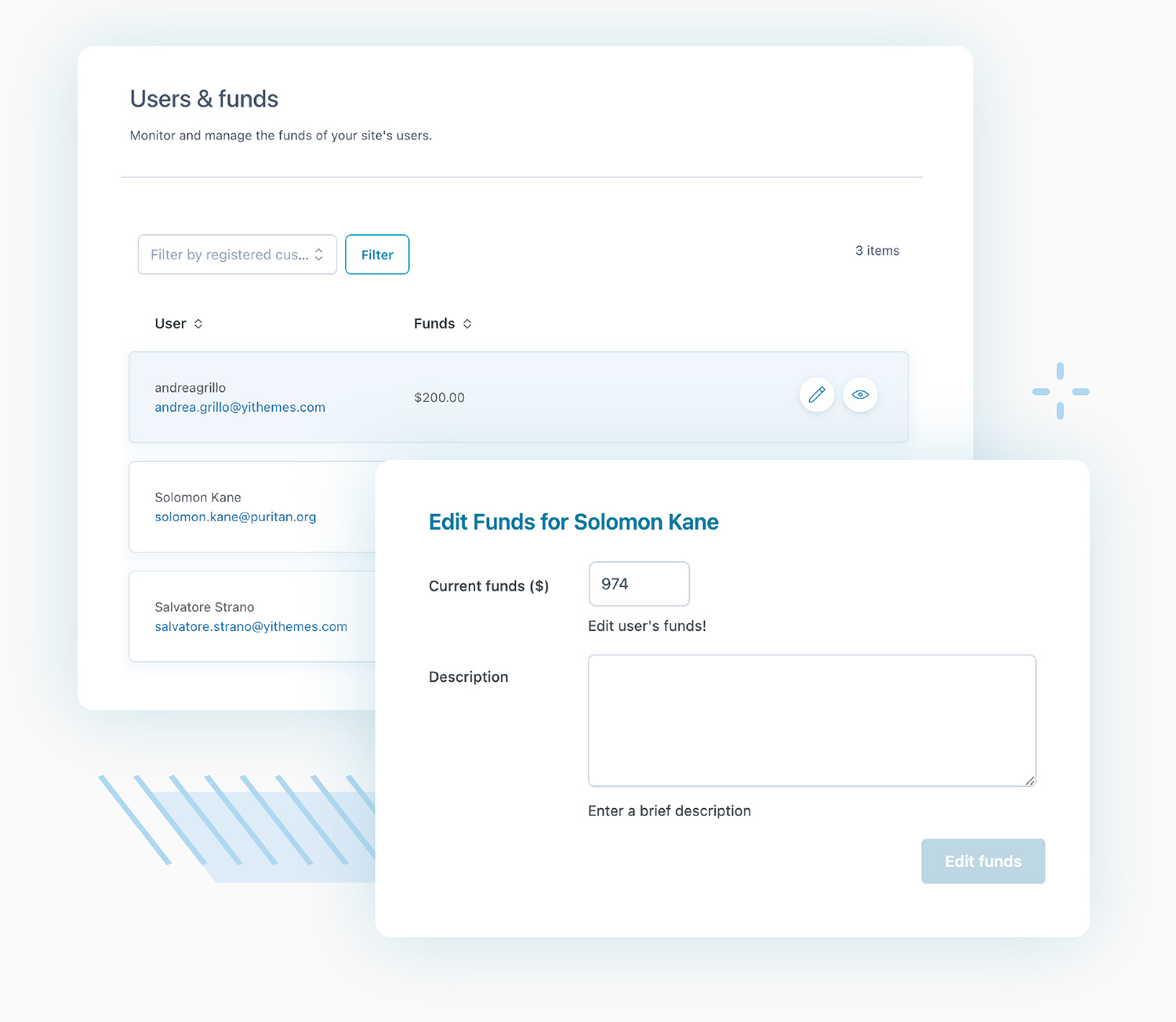 Monitor and edit funds