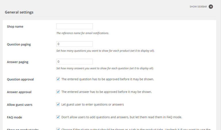 Tab “General” – Panel options