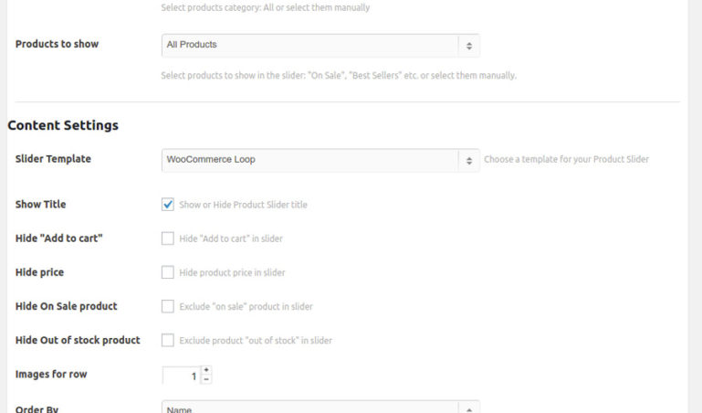 Slider configuration settings