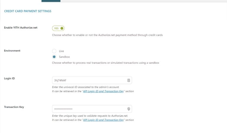 Credit card payment settings (1/2)