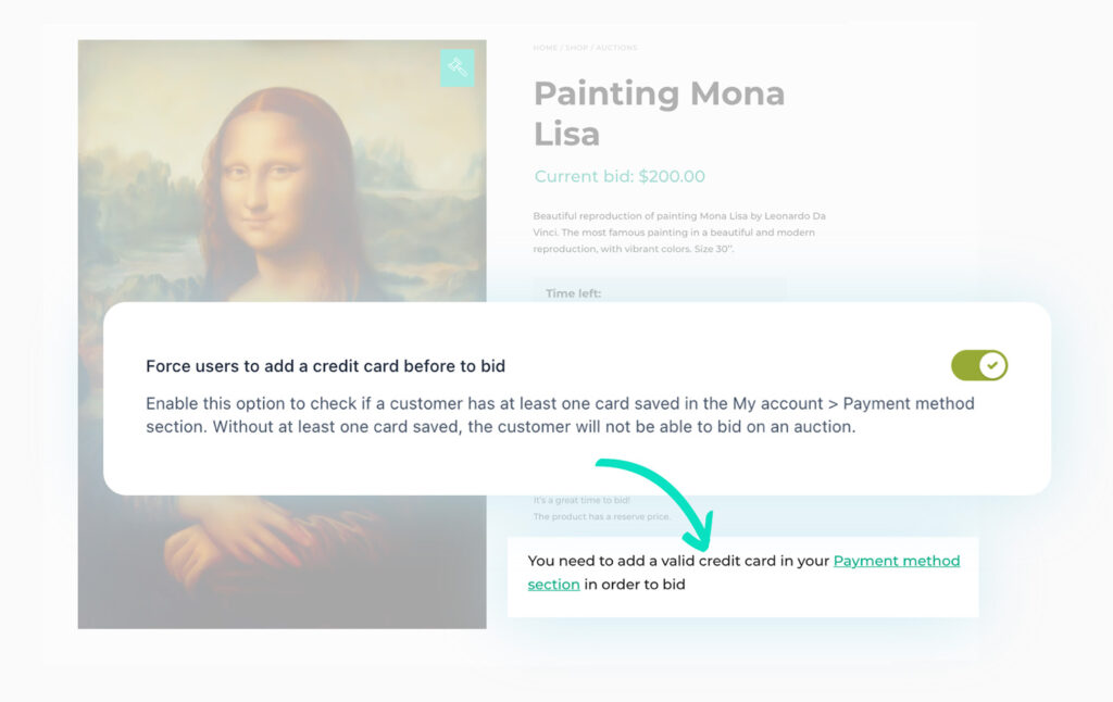 Verify credit card for auction