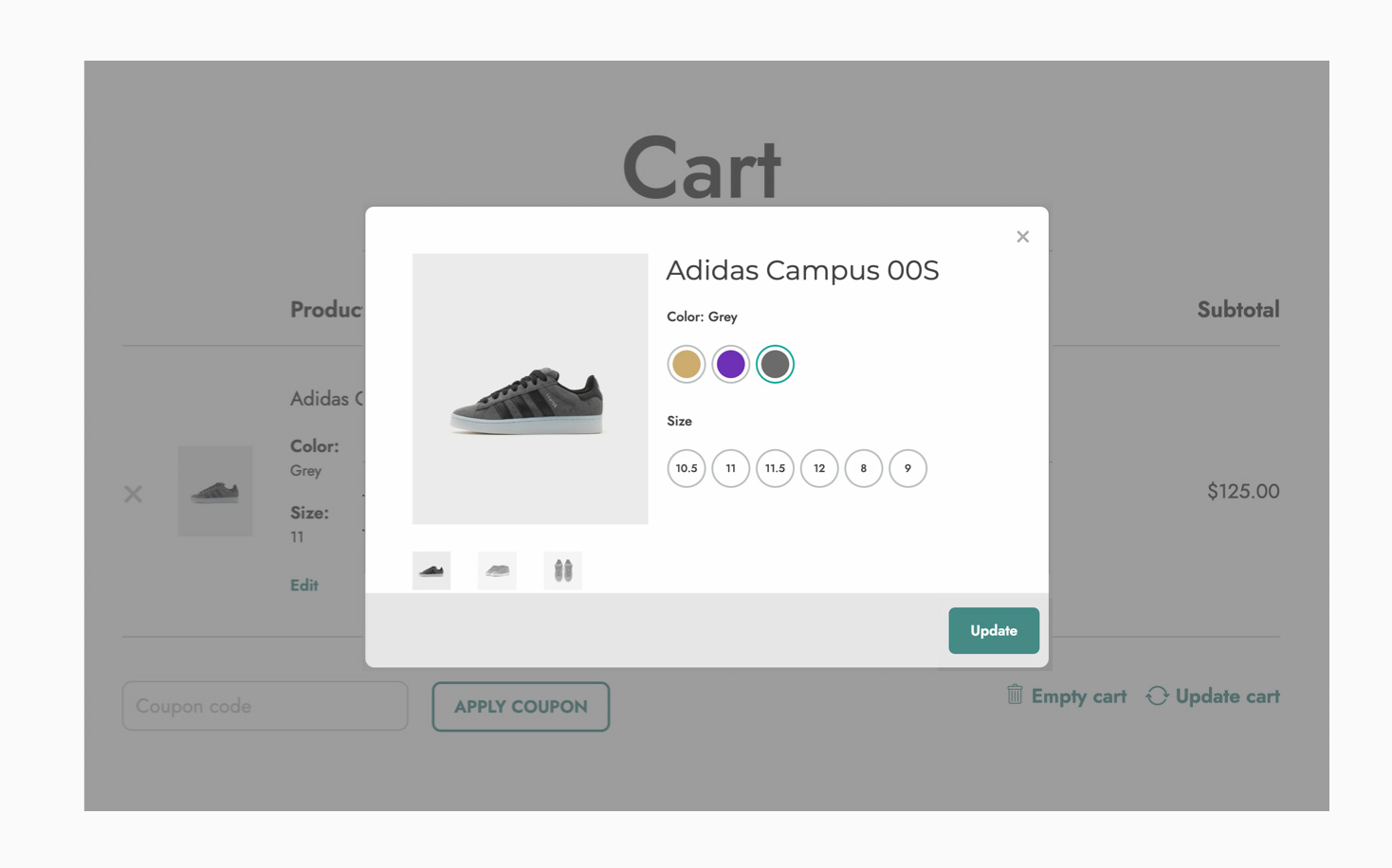 Edit variations in Cart