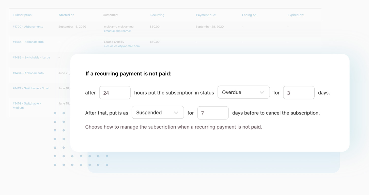 Manage not paid subscriptions