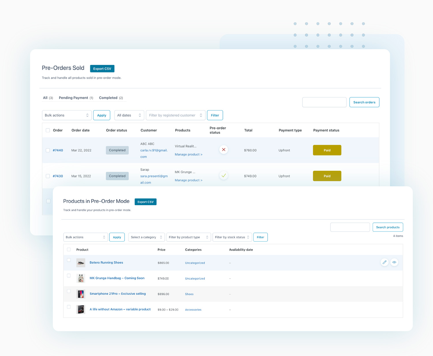 Pre-order easy management