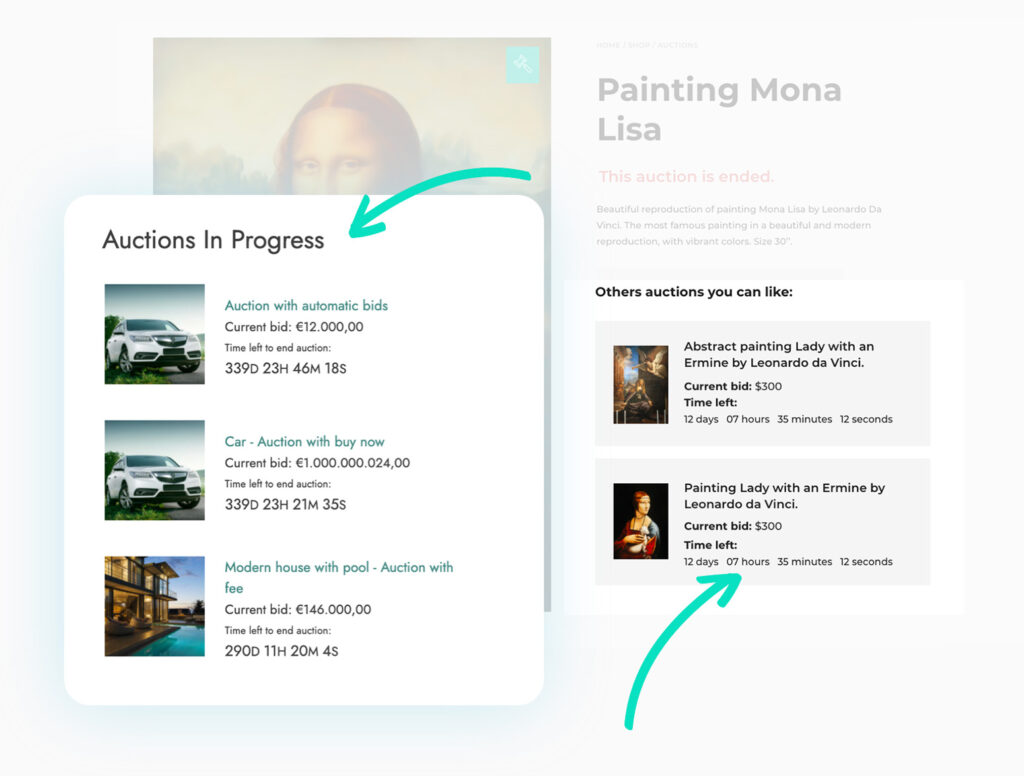 Auction widgets and shortcodes
