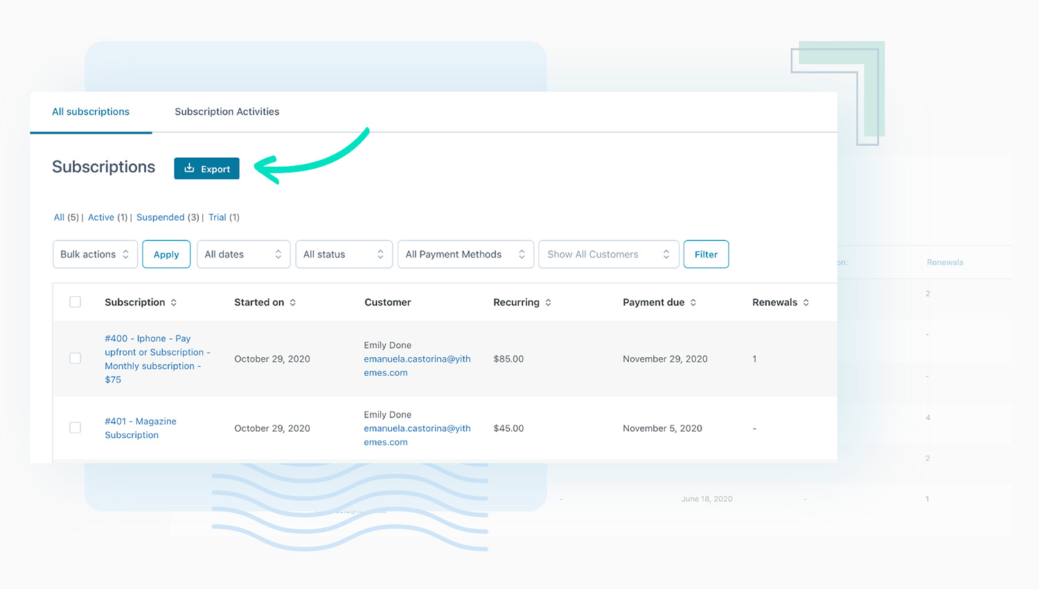 Export subscriptions to CSV