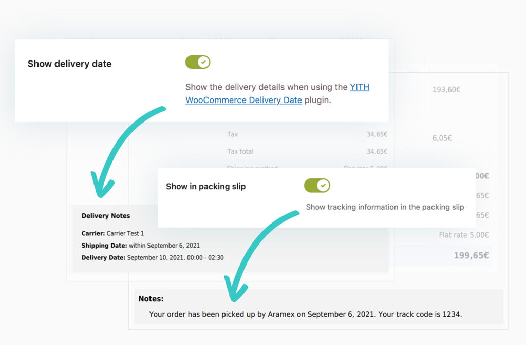 Delivery info in invoices and packing slips