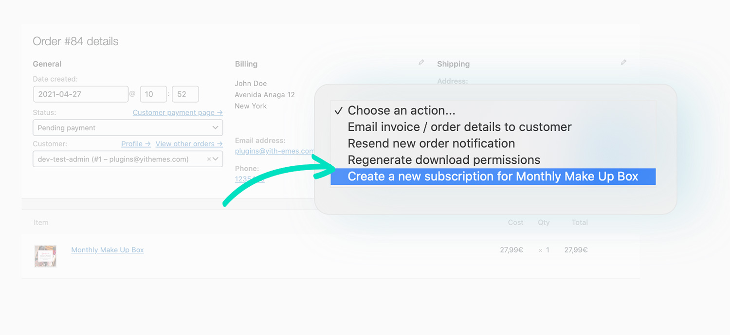 Manually create a subscription from the backend