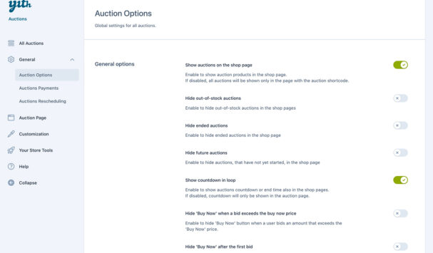 Auction options - General