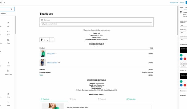 Build thank you page with blocks