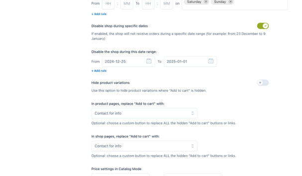 General settings (2/2) - Disable shop by dates