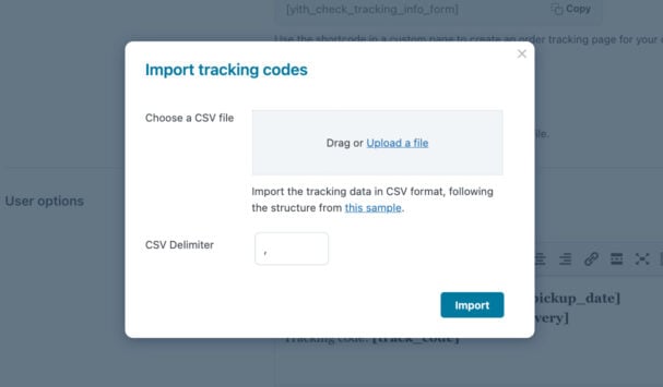 Import tracking codes