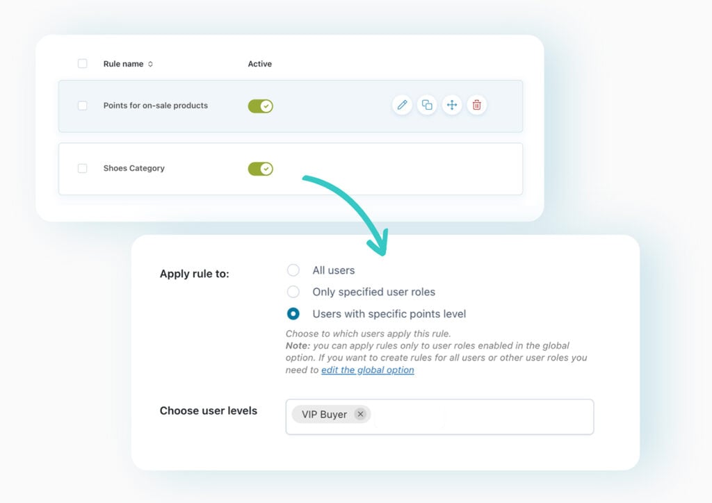 Set different points by user