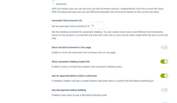 Auction options - Bidding options