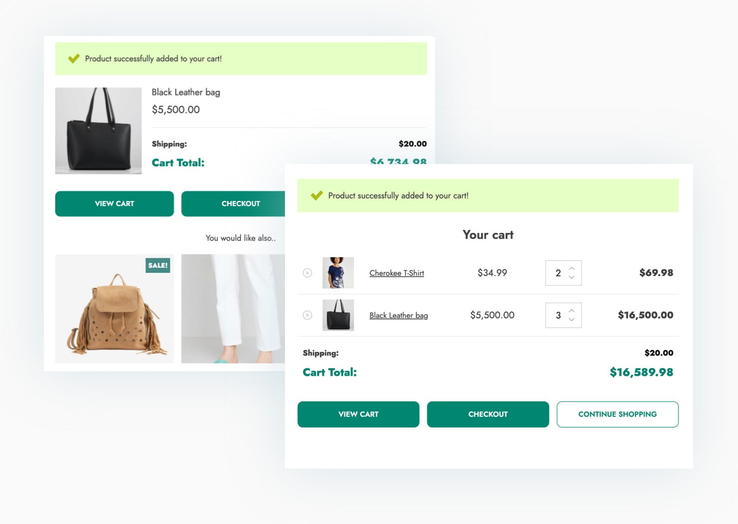 Cart content or last product added