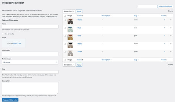 Image swatch attributes