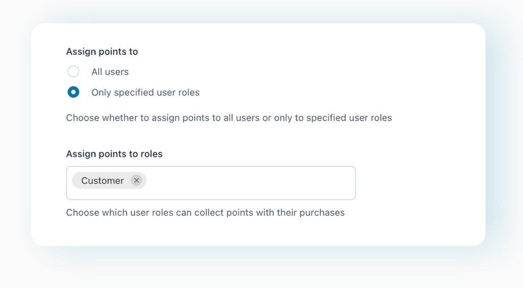 Assign points to user roles