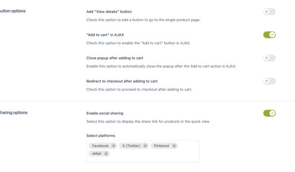 Quick view content options (2/2)