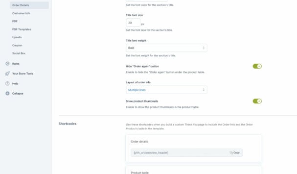 Customization - order details