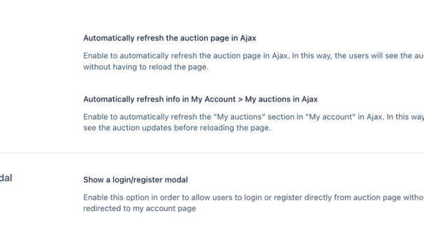 Auction options - AJAX & Login