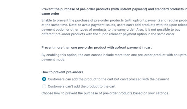 Cart options settings