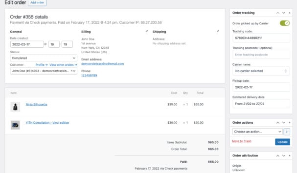Tracking info in order details