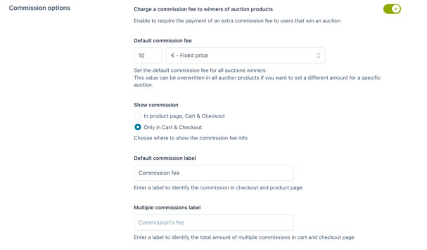 Auction payments - Commission options