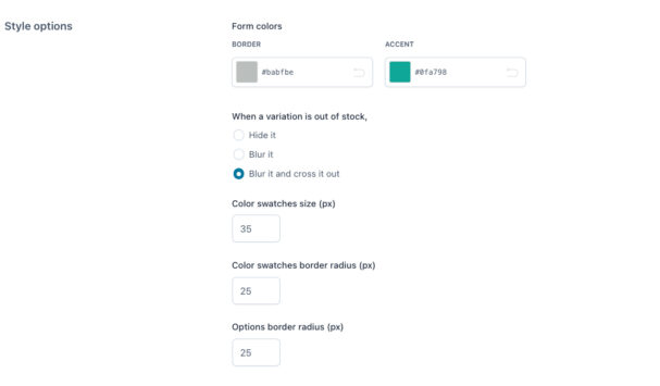 Customization options - Style options