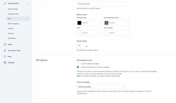 Customization - PDF settings