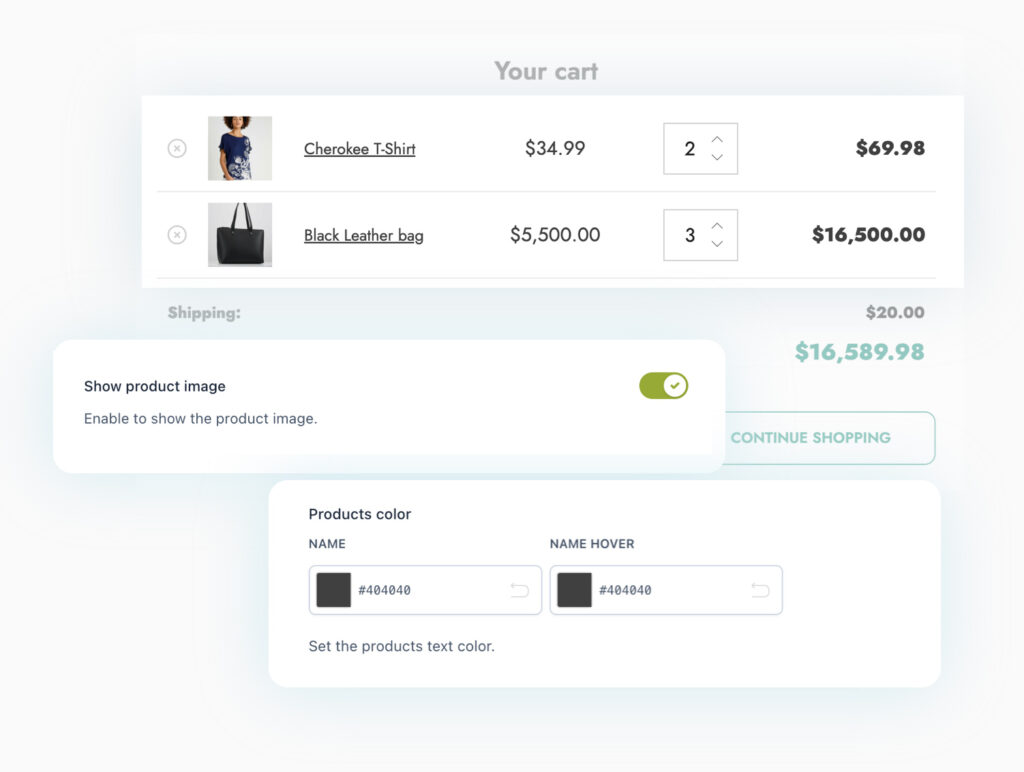 Customize the product table