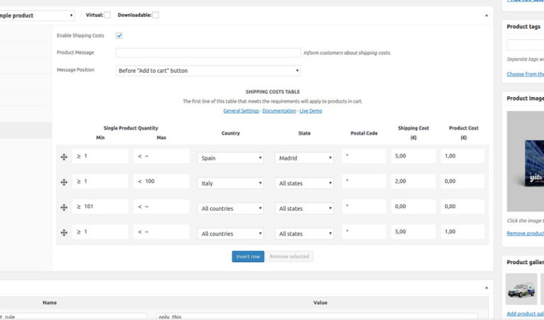 Product shipping costs