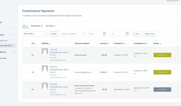 Commissions payments