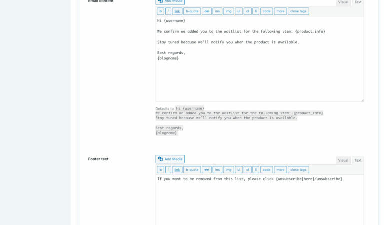Email editor - subscription email