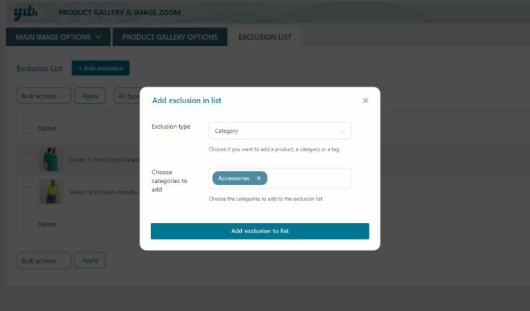 Exclusion list by product, category or tag
