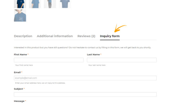 Inquiry form in tab