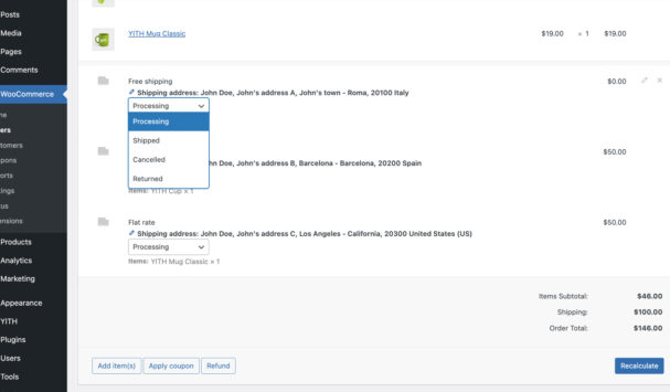 Edit shipping status in order details