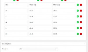 Size chart configuration