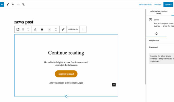 Alternative content block editor