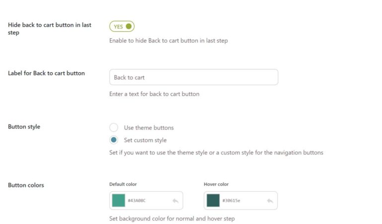 Back to cart button options