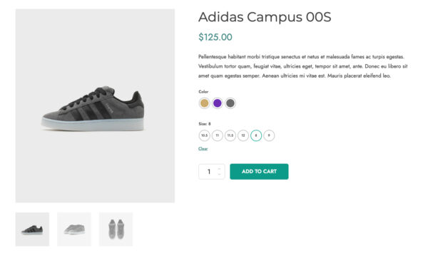 Swatches on product page