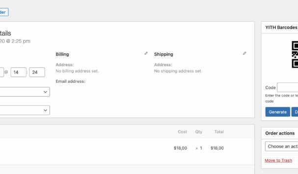 QR code in order edit page