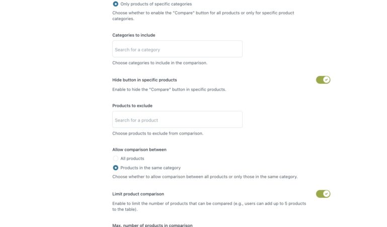 General settings - Compare options