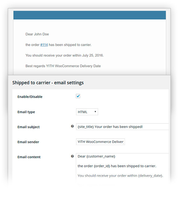 Shipped to carrier email