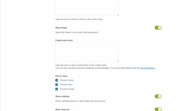 Default template settings  - credit note